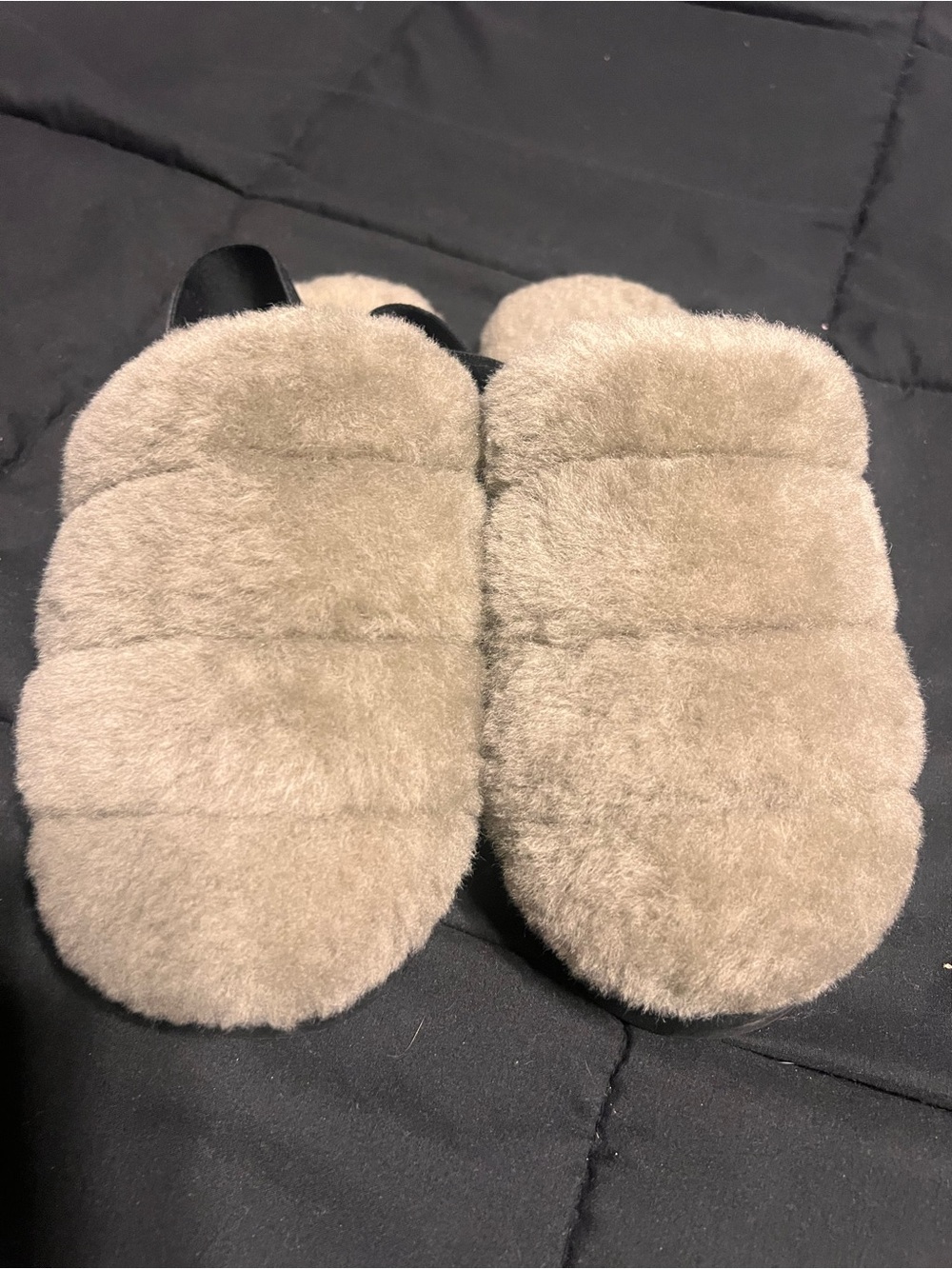 Plush Faux Fur Slide Slippers in Light Taupe